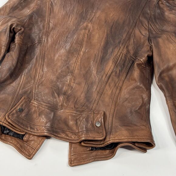 Empresa Italian Designer Brown Real Leather Motorcycle Jacket Womens Size 44 (S) - Picture 5 of 11